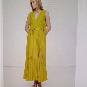 Banana Republic Antique Moss Green / Yellow Maxi Pleated Cape Dress